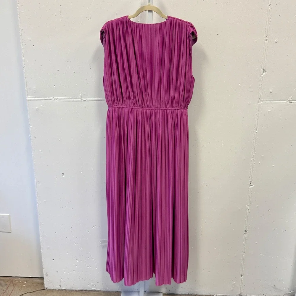 Endless Rose Magenta Pink Pleated Maxi A-line Dress V-Neck Sleeveless XL Brunch